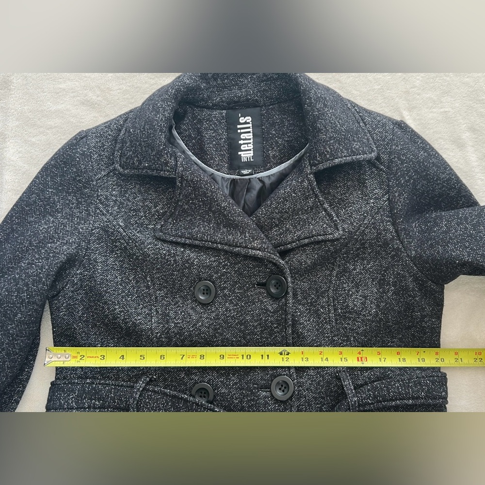 INTL details Coat Gray/Black Button Belted Pockets Mid-Length Women's L Regular - Picture 8 of 11